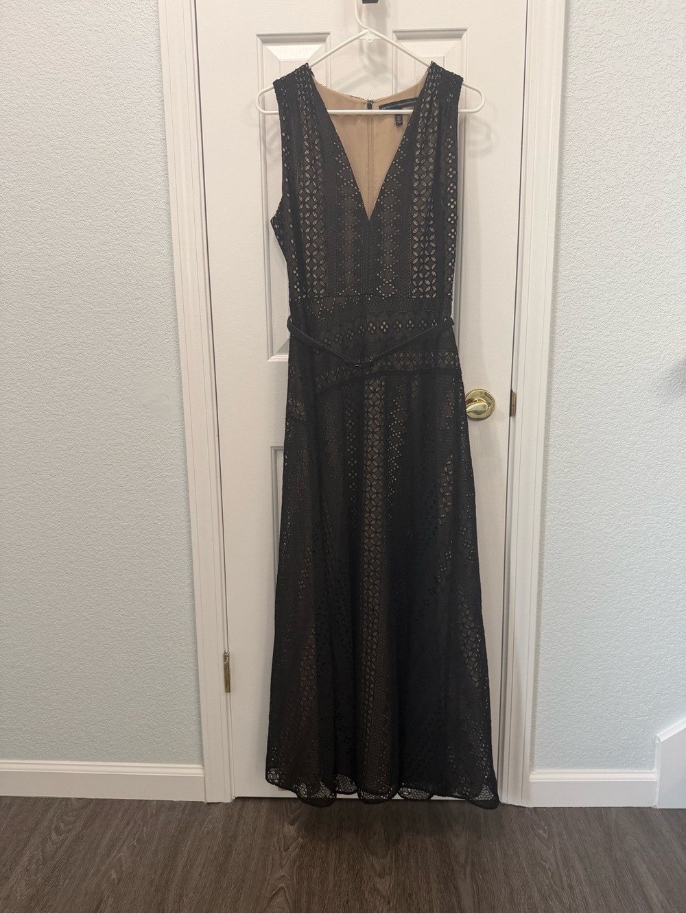 WHBM Black Lace Maxi Dress w/belt